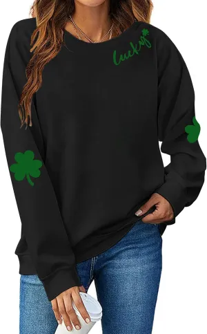 St Patrick's Day Sweatshirt for Women Lucky Shamrock St Patricks Day Shirt Irish Clover Pullover Tops