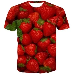 Strawberry T shirts Men Fruit Shirt Print Leaf T-shirts 3d Red Tshirts Casual Harajuku T shirts Funny Short Sleeve Hip hop Mens