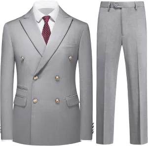 Suit for Men Solid Double Breasted 2 Piece Tuxedo Set Regular Fit Peak Lapels Jacket and Pants