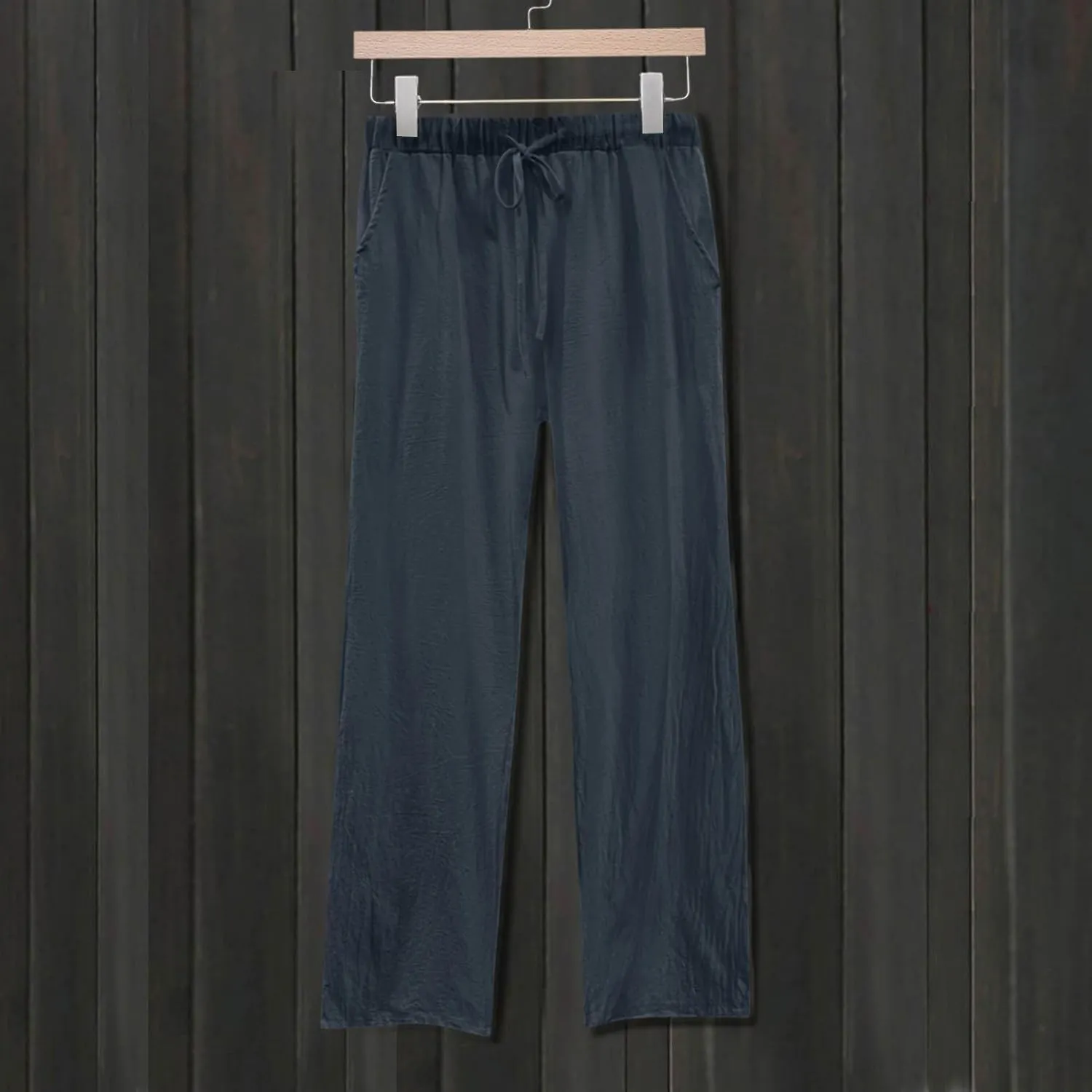 Summer Casual Trousers Pants for Women Flowy Straight Leg Cotton Linen Pants with Pockets Loose Fit Fashion Outfits