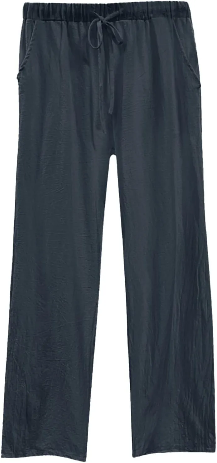 Summer Casual Trousers Pants for Women Flowy Straight Leg Cotton Linen Pants with Pockets Loose Fit Fashion Outfits