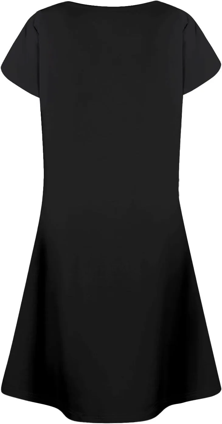 Summer Dresses for Women 2025 Casual T Shirt Dresses Crew Neck Floral Short Sleeve Dress Pleated Front Beach Dress