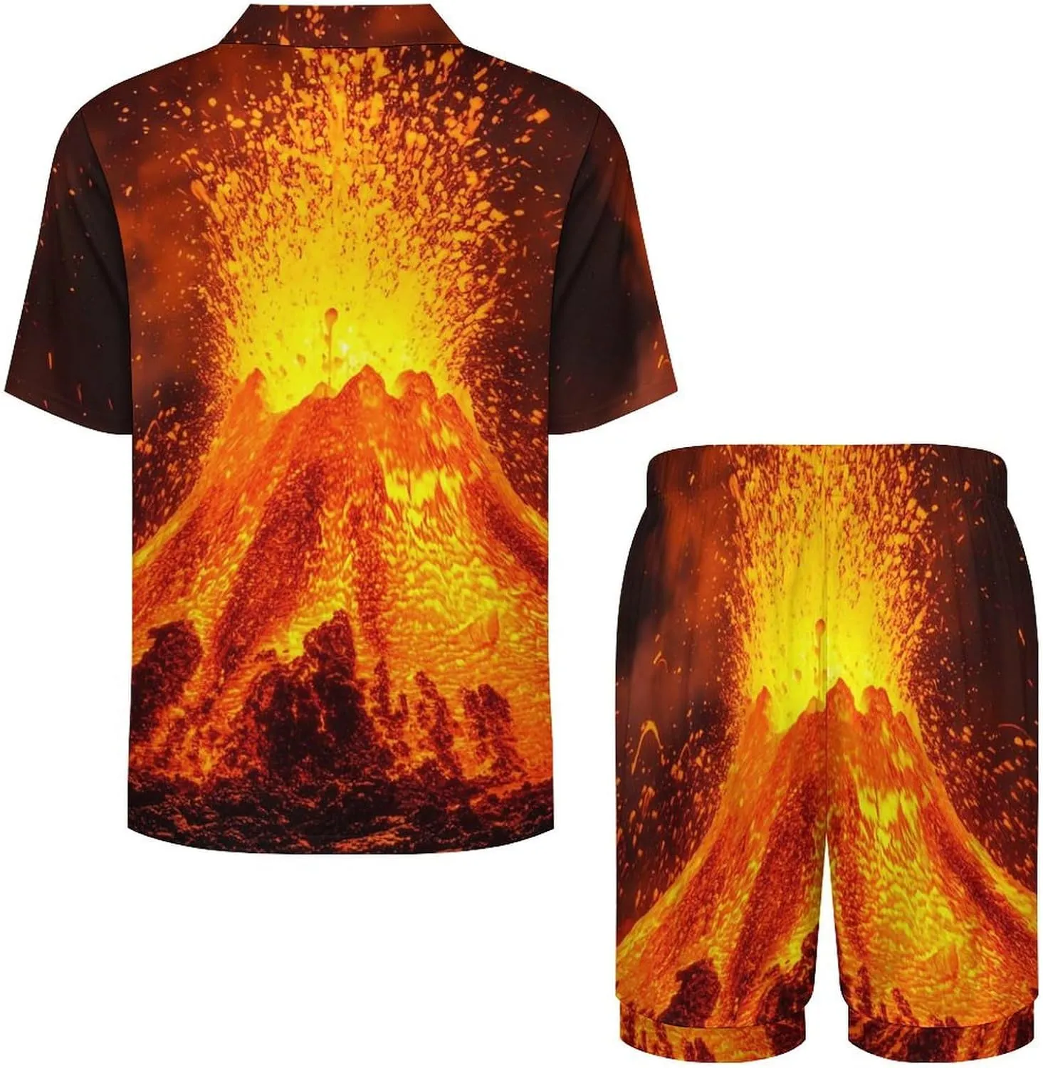 Super Volcano Mens Pajamas Set Short Sleeve Shirt And Shorts Sleepwear PJ Sets Loungewear