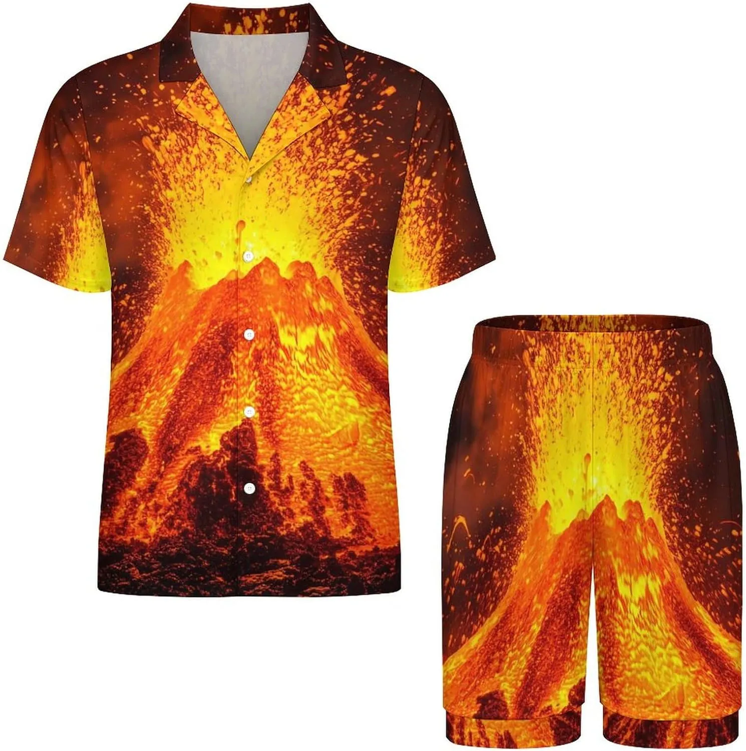 Super Volcano Mens Pajamas Set Short Sleeve Shirt And Shorts Sleepwear PJ Sets Loungewear