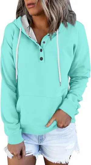 sweatshirts for women oversized hoodies fashion long sleeve button pullover sweater tops 2024 fall winter clothes