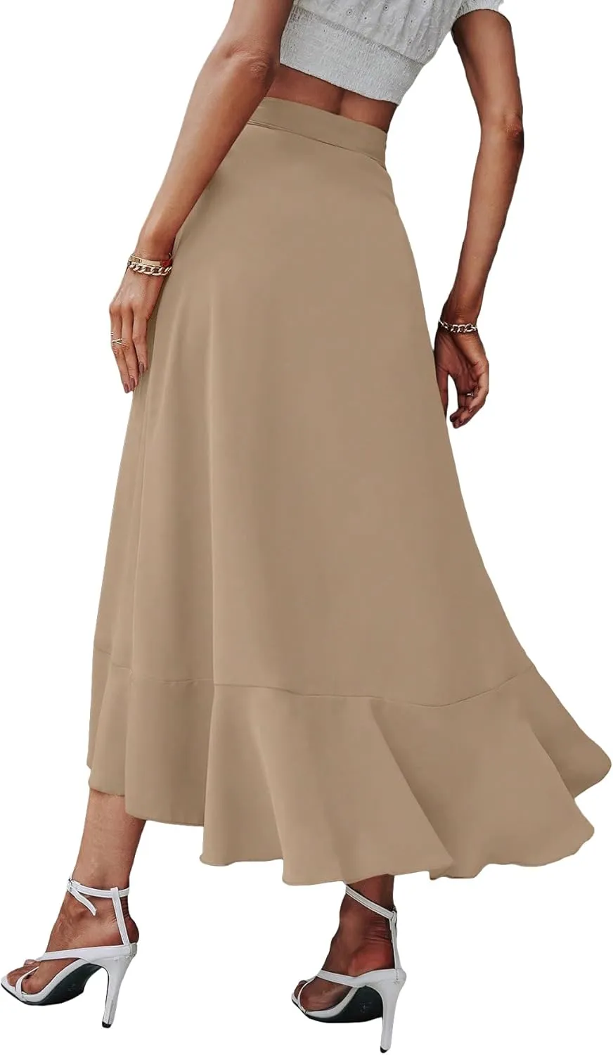 SweatyRocks Women's Elegant Slit Wrap Asymmetrical High Waist Long Skirt A-line Casual Loose Draped Flowy Skirts