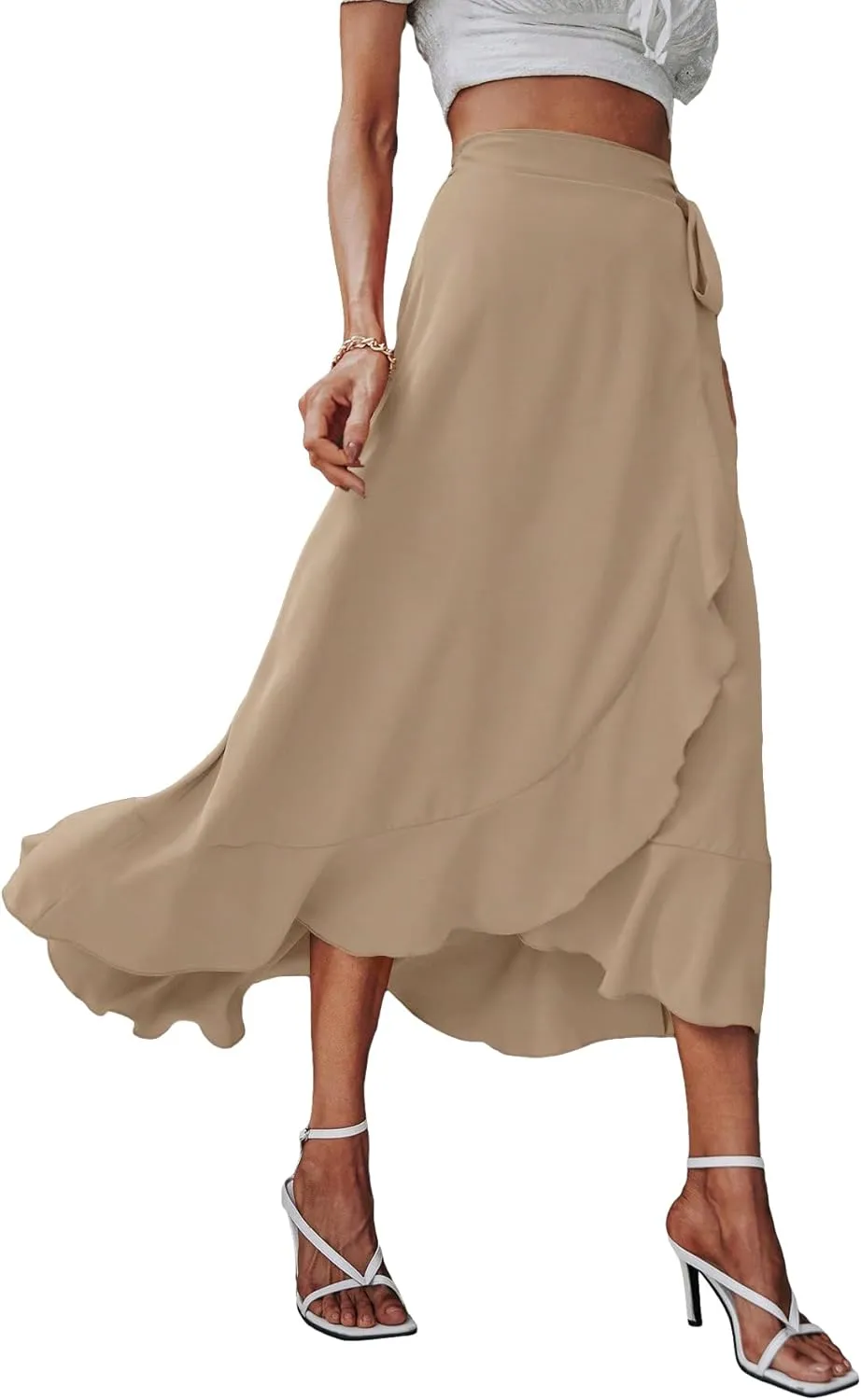 SweatyRocks Women's Elegant Slit Wrap Asymmetrical High Waist Long Skirt A-line Casual Loose Draped Flowy Skirts