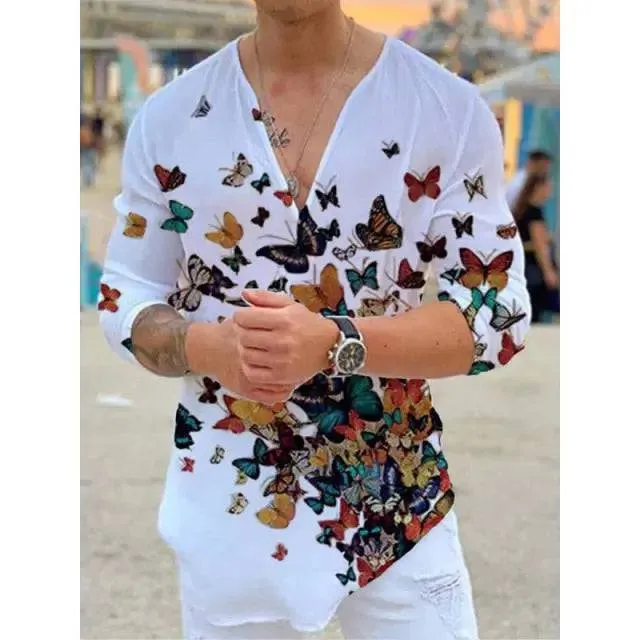 T-shirt V-neck Printing Long Sleeve Slim Breathable High Quality Solid Color Top Tee