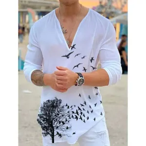 T-shirt V-neck Printing Long Sleeve Slim Breathable High Quality Solid Color Top Tee