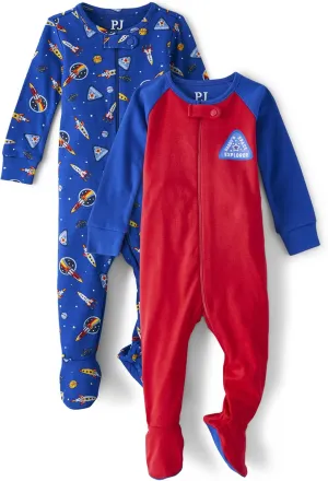 The Children's Place Baby Boys' Long Sleeve 100% Cotton Zip-Front One Piece Footed Pajamas