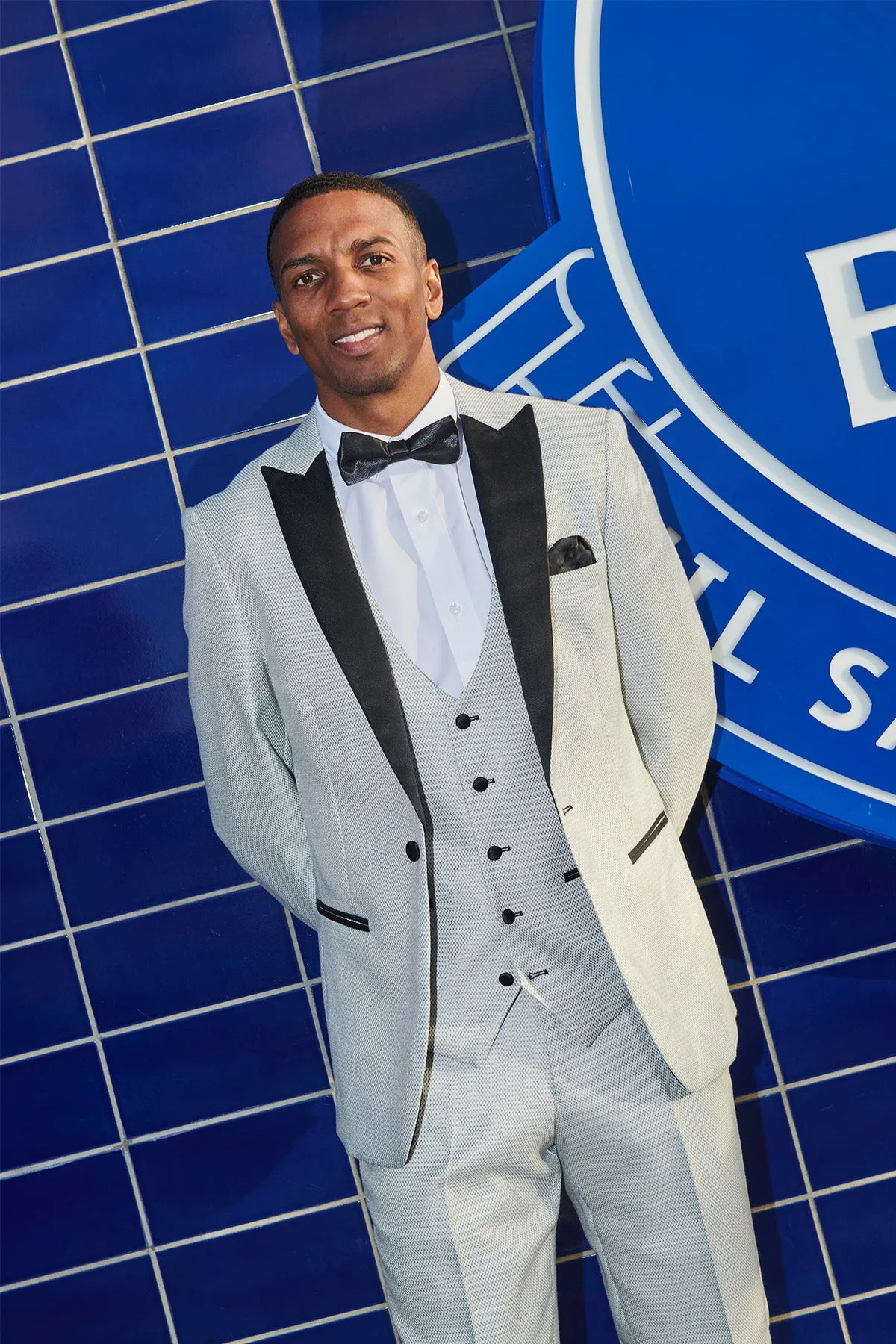 The Everton Collection | Ashley Young In SPENCER Stone Tux Lapel Suit