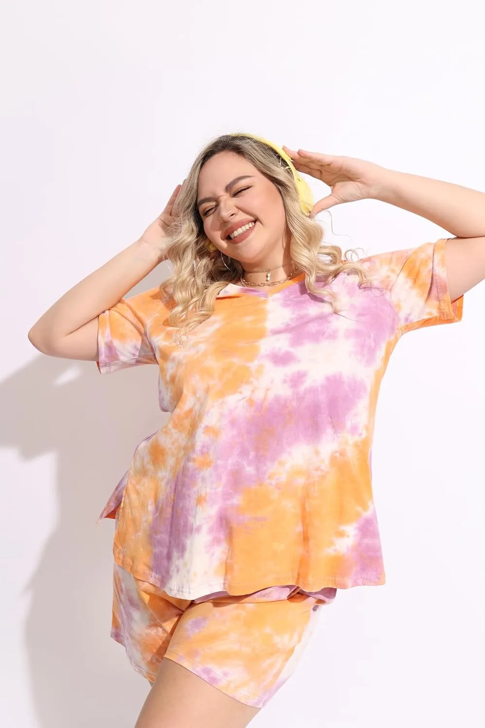 TIYOMI Plus Size 2 Piece Outfits Shorts Sets Sleeve V Neck Casual Sweatsuit Loungewear Pajamas Maternity Spring Summer