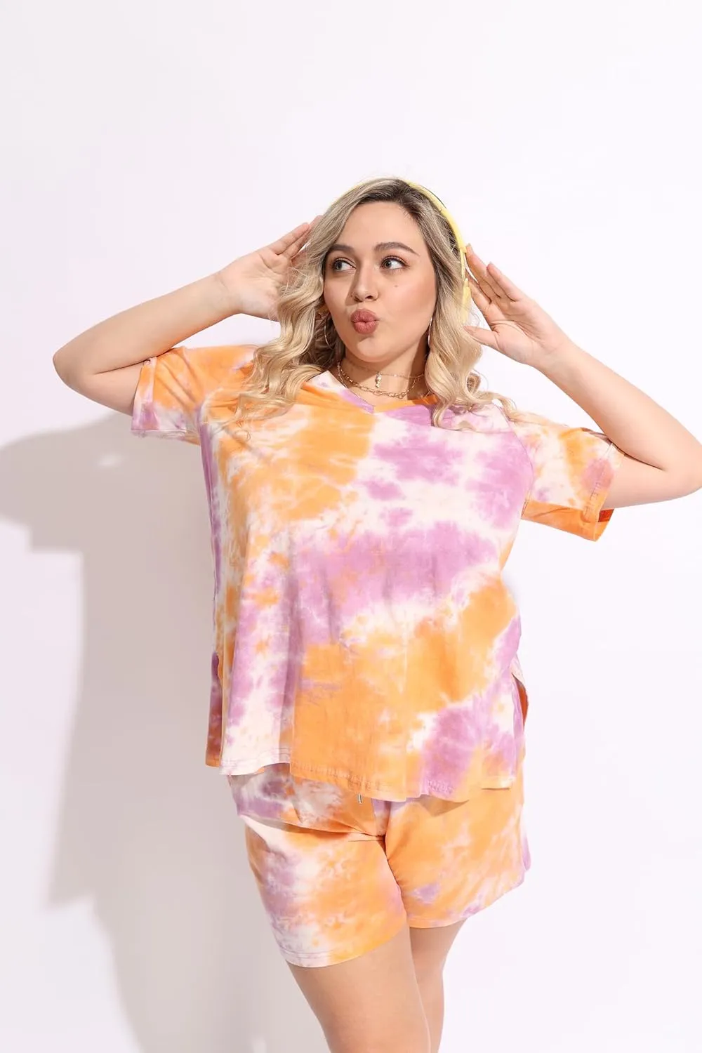 TIYOMI Plus Size 2 Piece Outfits Shorts Sets Sleeve V Neck Casual Sweatsuit Loungewear Pajamas Maternity Spring Summer
