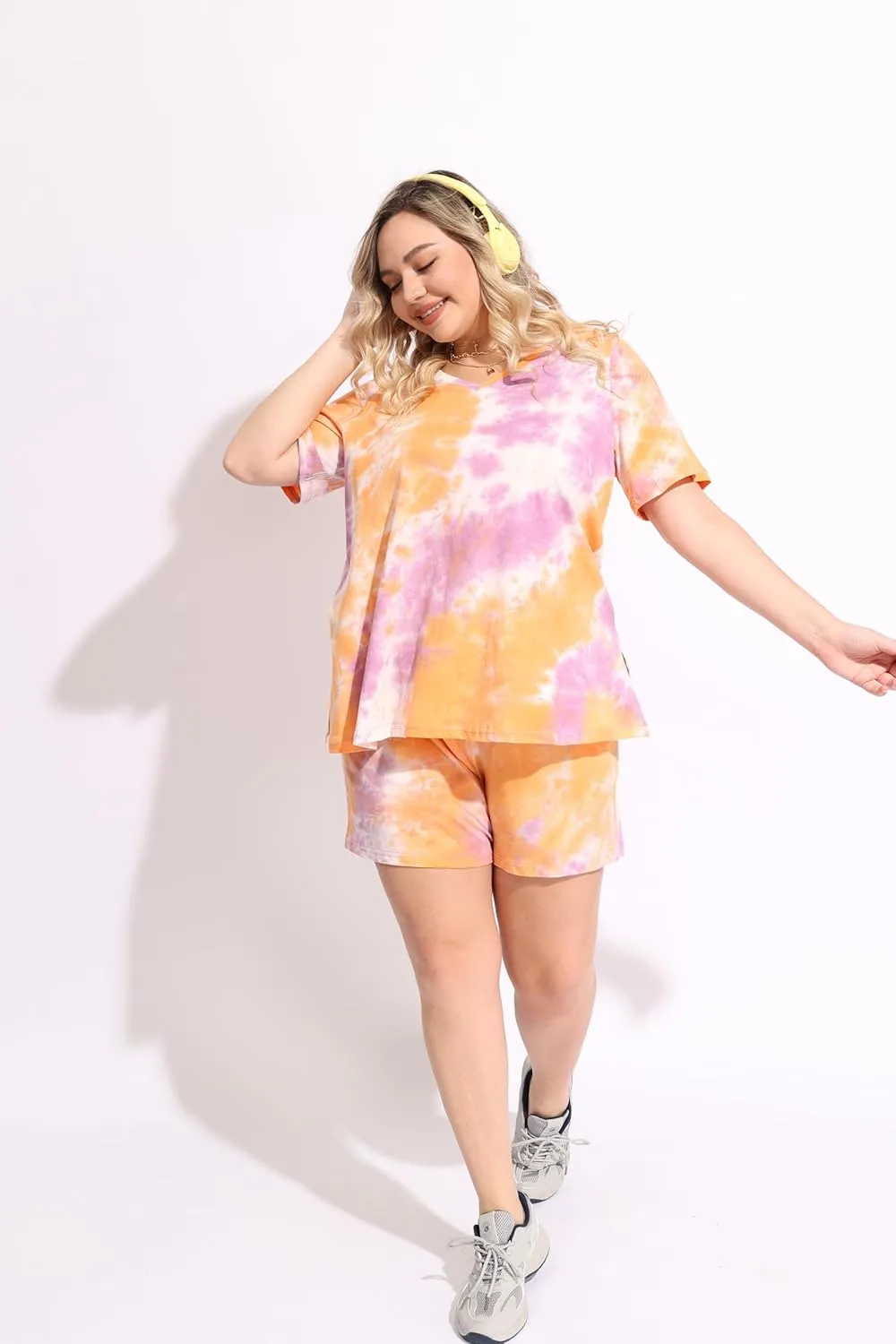 TIYOMI Plus Size 2 Piece Outfits Shorts Sets Sleeve V Neck Casual Sweatsuit Loungewear Pajamas Maternity Spring Summer