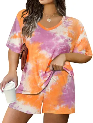 TIYOMI Plus Size 2 Piece Outfits Shorts Sets Sleeve V Neck Casual Sweatsuit Loungewear Pajamas Maternity Spring Summer