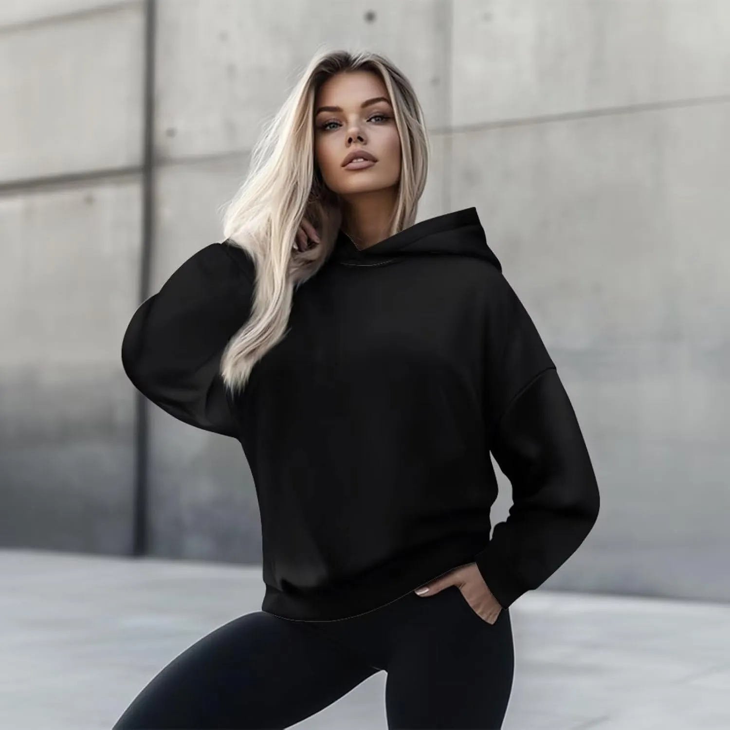 TOADDITDO Women's Casual Hoodies Long Sleeve Solid Lightweight Pullover Tops Loose Sweatshirt Hooded Size S-2XL
