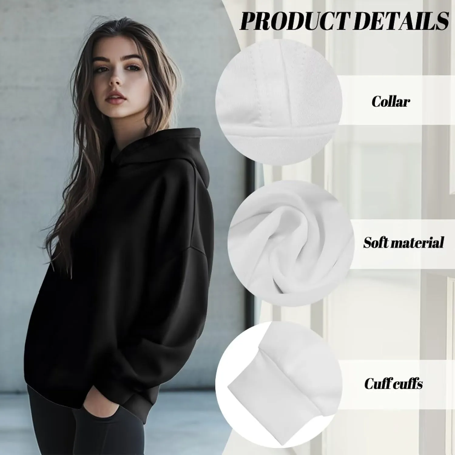 TOADDITDO Women's Casual Hoodies Long Sleeve Solid Lightweight Pullover Tops Loose Sweatshirt Hooded Size S-2XL