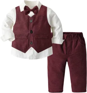 Toddler Boy Clothes Suits Boys Gentleman Outfits Set Formal Dress Shirt Vest Pants Bow Tie 1-5T