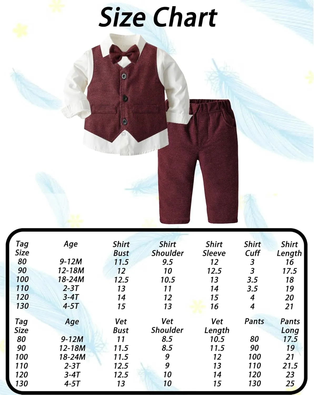 Toddler Boy Clothes Suits Boys Gentleman Outfits Set Formal Dress Shirt Vest Pants Bow Tie 1-5T