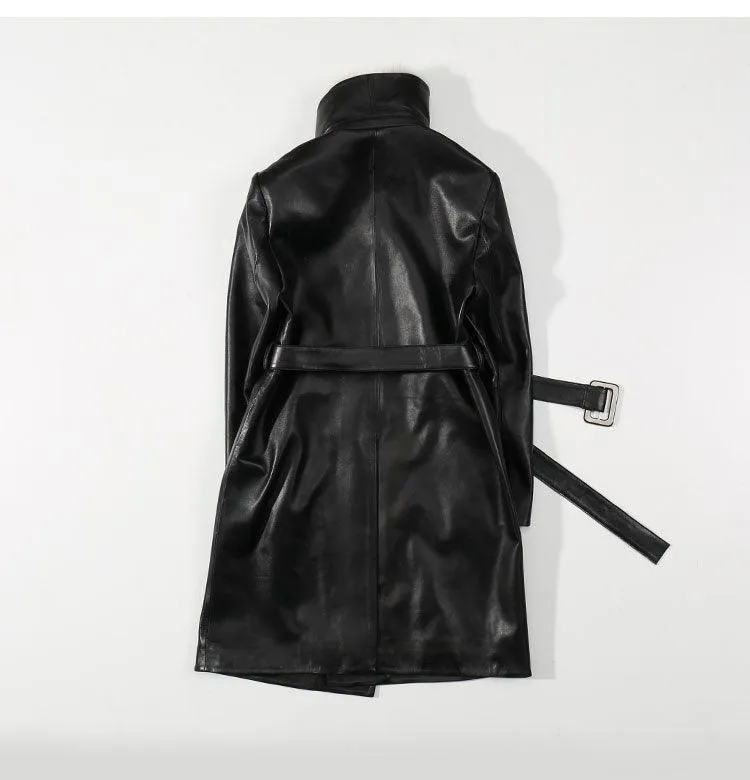 Trench Coat Women Plus Size Long Coats Ladies Genuine Leather Jacket Detachable Fox Collar Winter 2020 Black Trench Coats