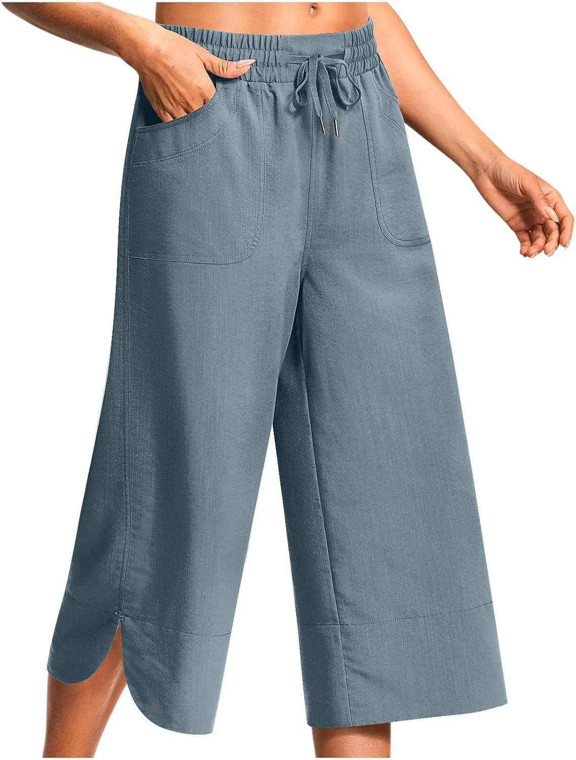 Trendy Pants for Women,Wwomens Casual Summer 2025 Drawstring Elastic High Waist Pant Comfy Solid Wide Leg Trouser