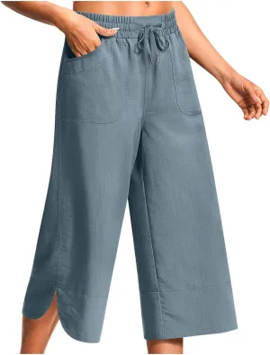 Trendy Pants for Women,Wwomens Casual Summer 2025 Drawstring Elastic High Waist Pant Comfy Solid Wide Leg Trouser