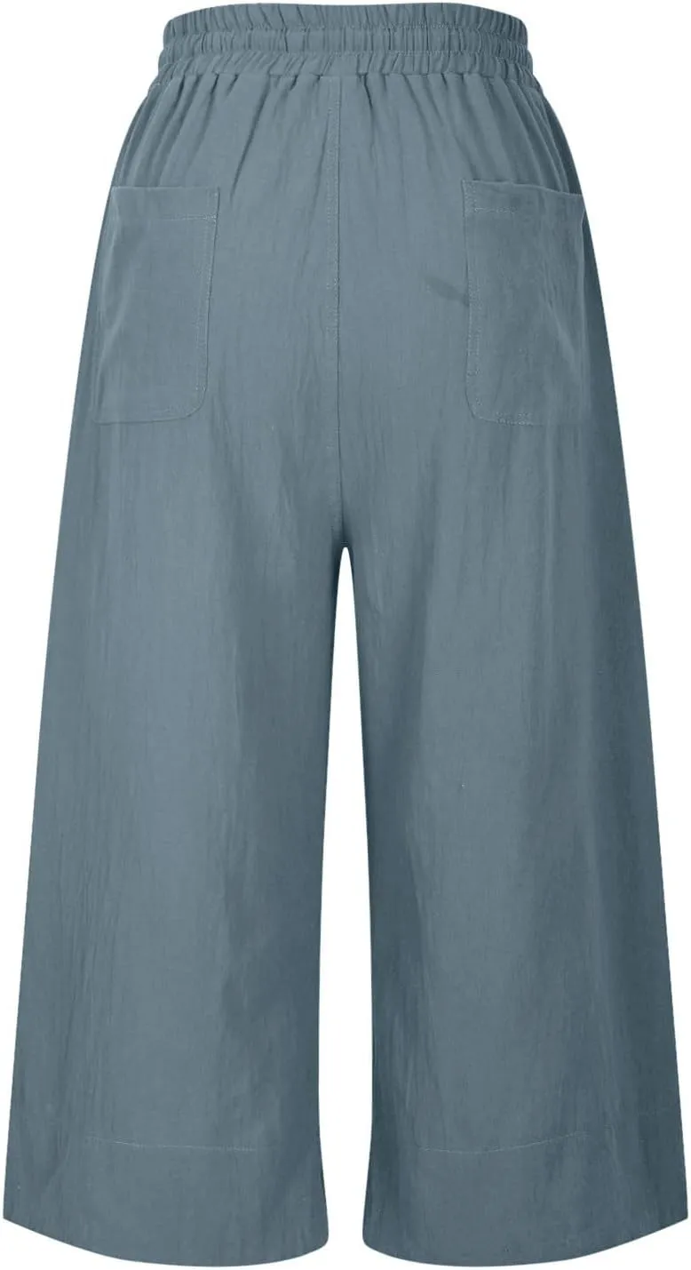 Trendy Pants for Women,Wwomens Casual Summer 2025 Drawstring Elastic High Waist Pant Comfy Solid Wide Leg Trouser