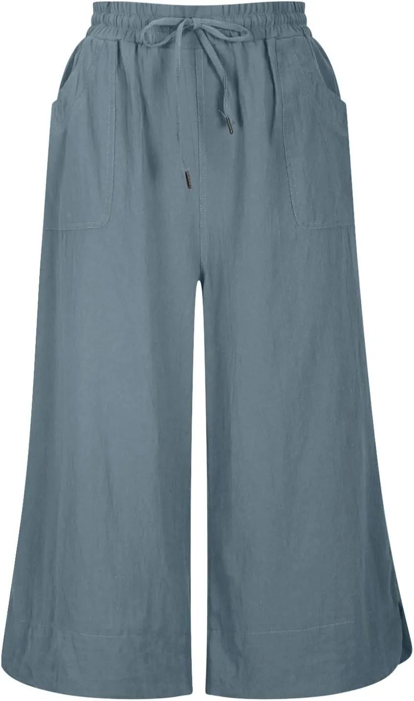 Trendy Pants for Women,Wwomens Casual Summer 2025 Drawstring Elastic High Waist Pant Comfy Solid Wide Leg Trouser