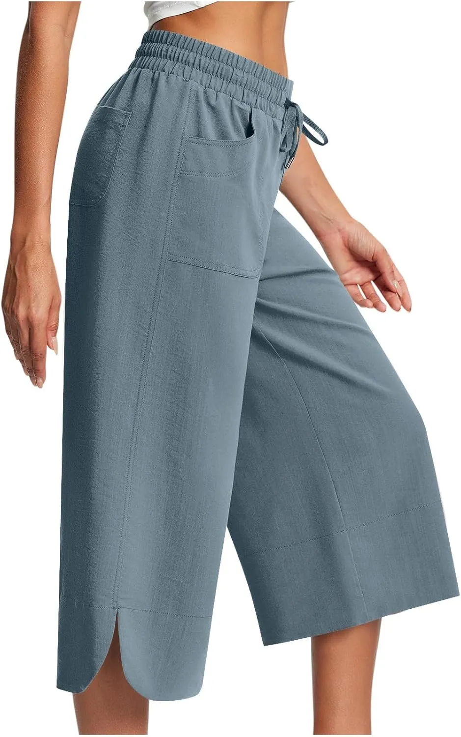 Trendy Pants for Women,Wwomens Casual Summer 2025 Drawstring Elastic High Waist Pant Comfy Solid Wide Leg Trouser