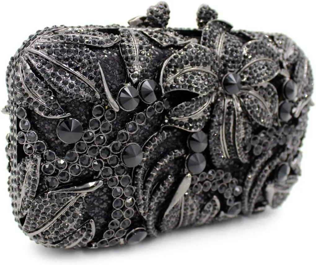 UMREN Elegant Crystal Women Flower Clutch Rhinestone Evening Bag Wedding Bridal Handbag Diamond Floral Purse for Party Prom