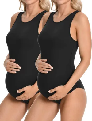 V VOCNI Women's Maternity Bodysuit Sleeveless Racer Back Halter Neck Tank Tops Pregnancy Onesie Jumpsuits Shapewear