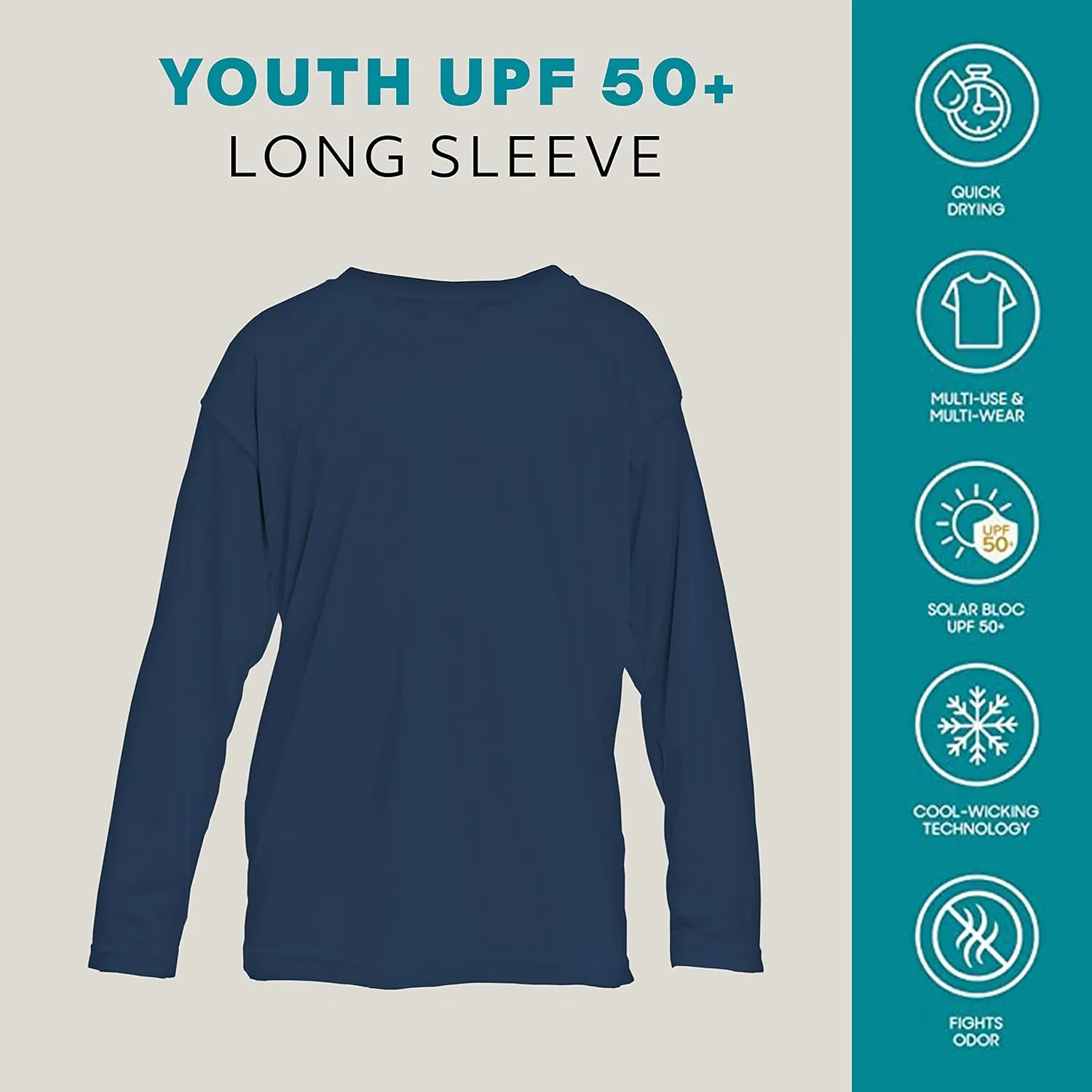 Vapor Apparel Youth Boys and Girls UPF 50  Quick Dry Sun Protection Outdoor Swim Performance Rash Guard Long Sleeve Shirt
