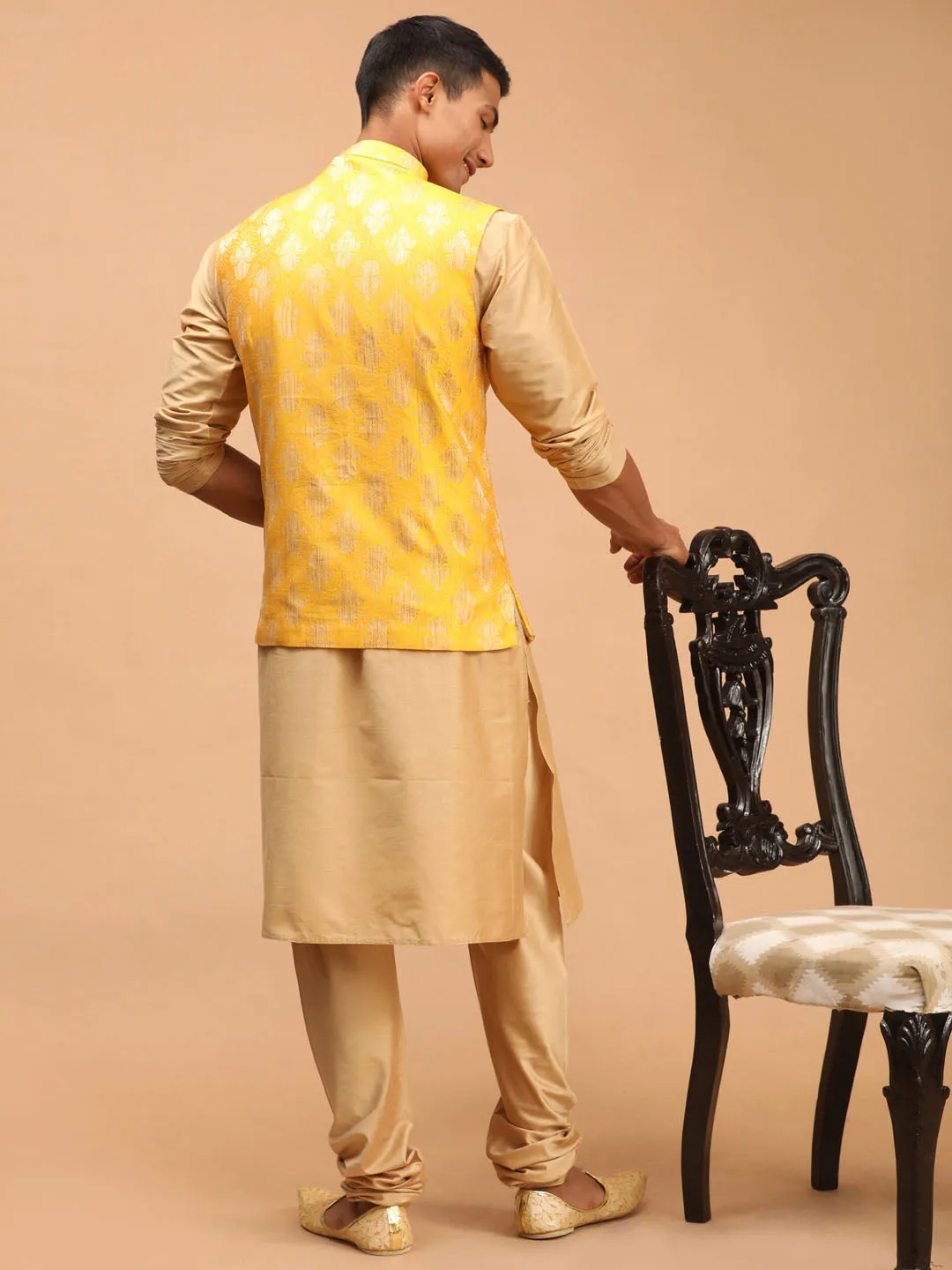 Vastramay Men's Yellow Ethnic Jacket Set
