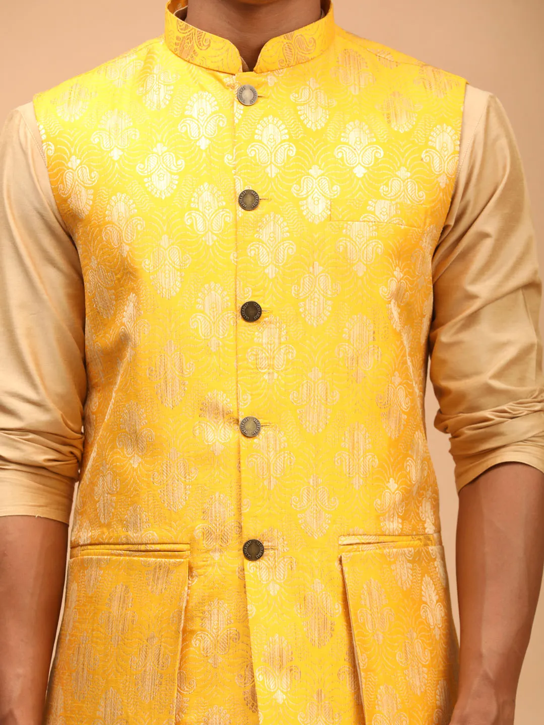 Vastramay Men's Yellow Ethnic Jacket Set
