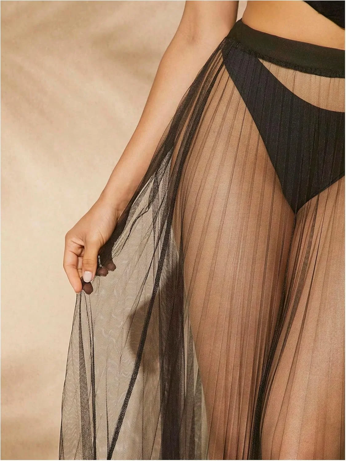Verdusa Women's Mesh Sheer Lightweight Maxi Skirt A Line High Waist Flare Flowy Skirts