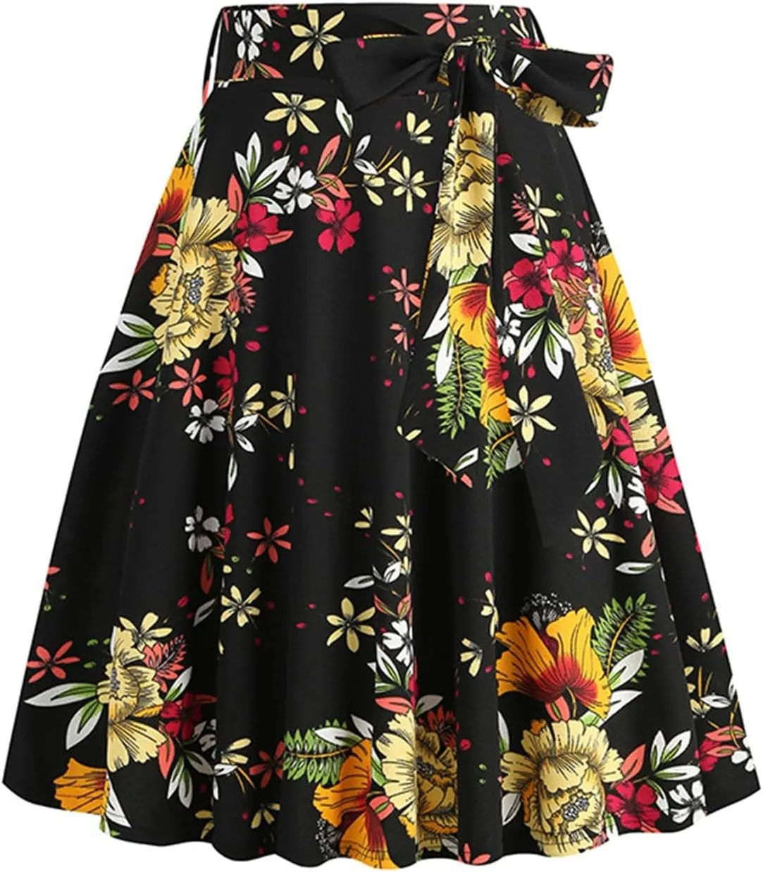 Vintage Floral Skirts for Women High Waist A Line Midi Skirt Pleated Flare Lace Up Mini Skirts Ladies Half Dress