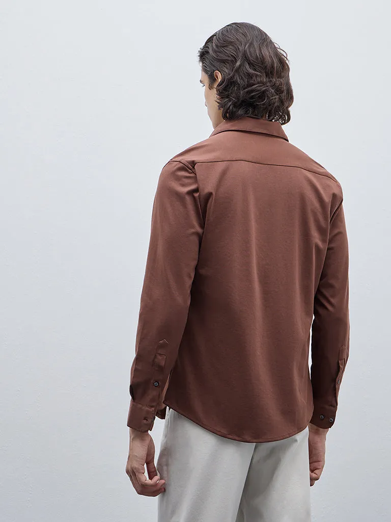 WES Formals Brown Slim-Fit Shirt