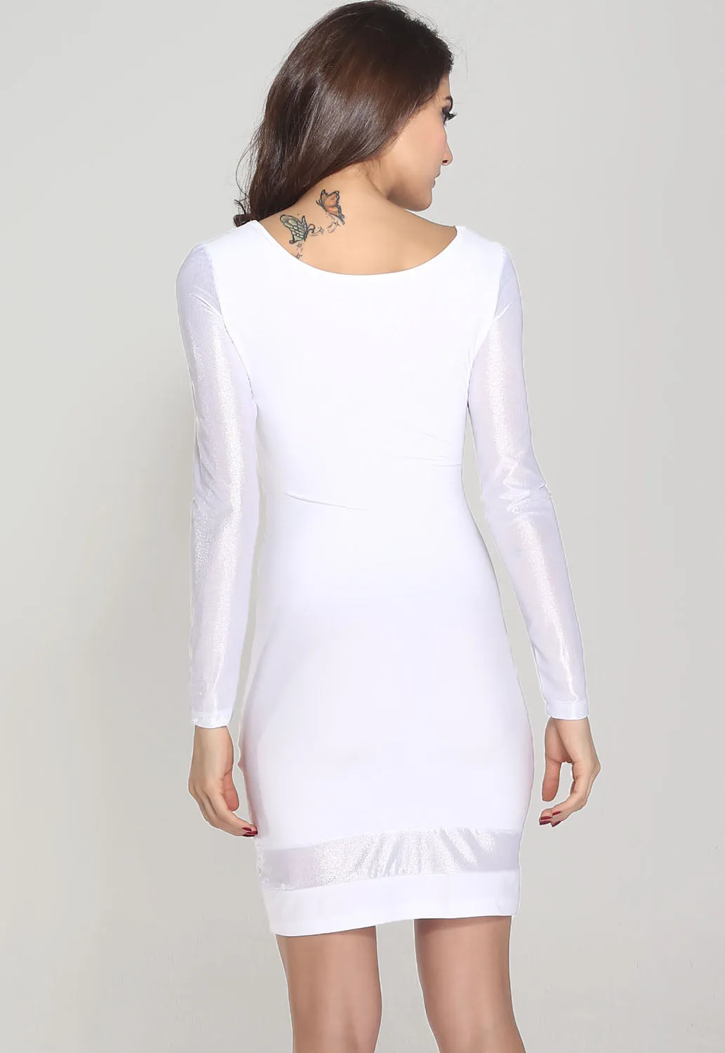 White Bodycon Dress with Spun Silver Sleeves