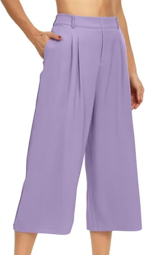 Wide Leg Capri Pants for Women Petite Linen Pants Women Summer Casual High Waisted Pants Trousers with Pockets