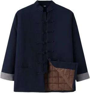 Winter Warm Tang Suit Men Cotton Padded Kung Fu Uniform Jacket Long Sleeved Coat Tops for Seniors