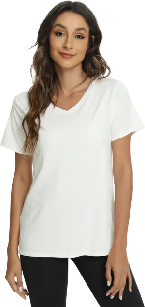 WiWi Viscose from Bamboo Pajama Tops for Women Soft Short Sleeve Tee Sleep Shirts V Neck T-Shirt Pjs Top Sleepwear S-XXL