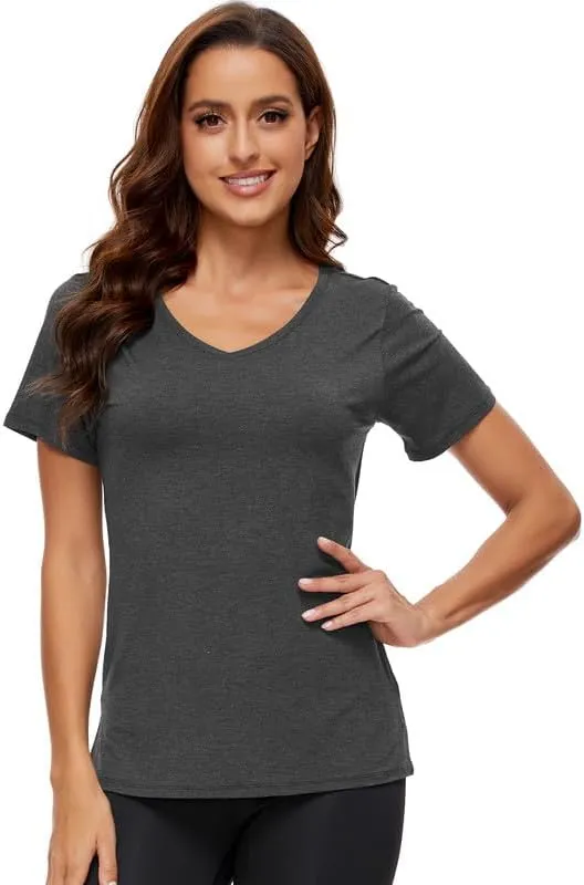 WiWi Viscose from Bamboo Pajama Tops for Women Soft Short Sleeve Tee Sleep Shirts V Neck T-Shirt Pjs Top Sleepwear S-XXL