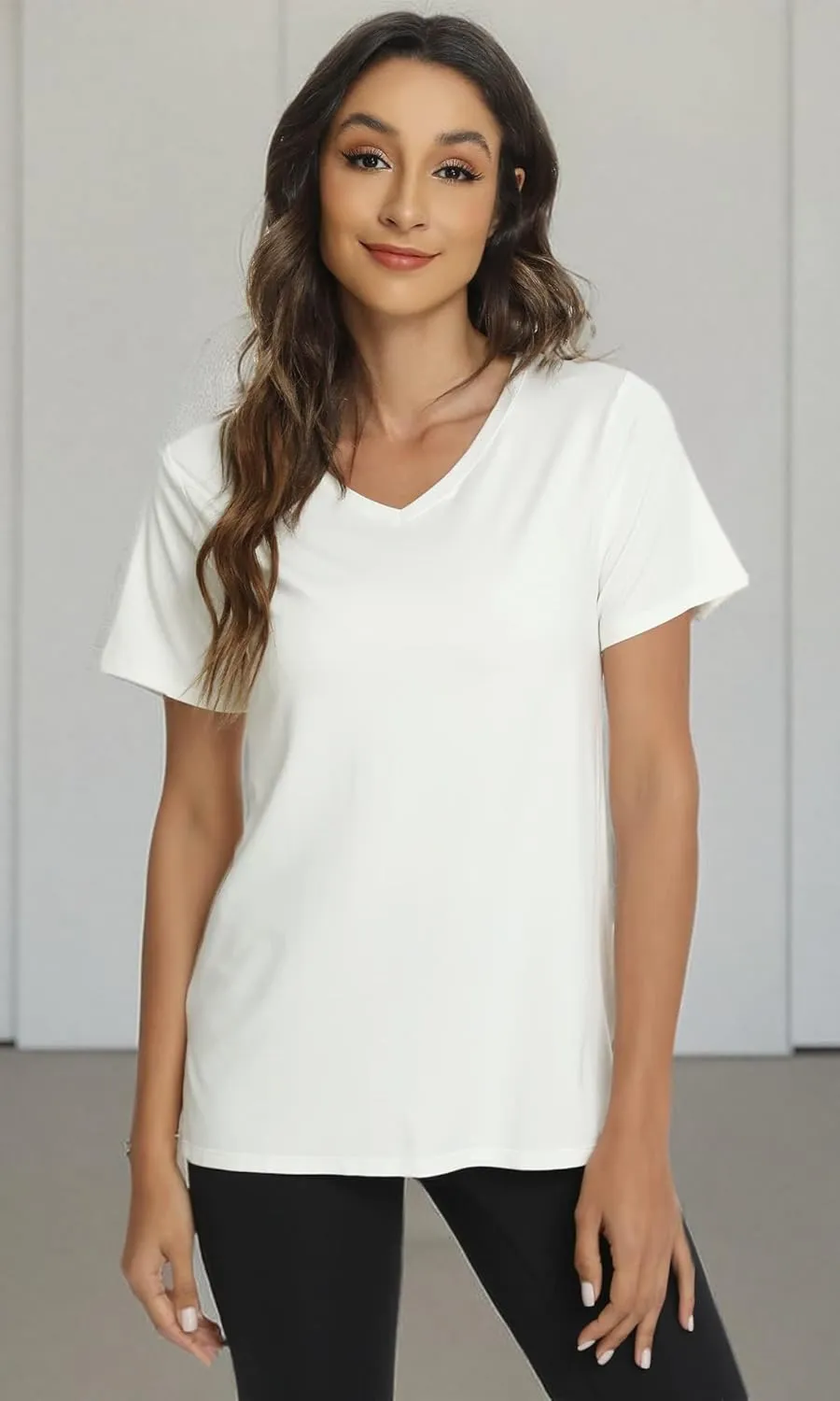 WiWi Viscose from Bamboo Pajama Tops for Women Soft Short Sleeve Tee Sleep Shirts V Neck T-Shirt Pjs Top Sleepwear S-XXL