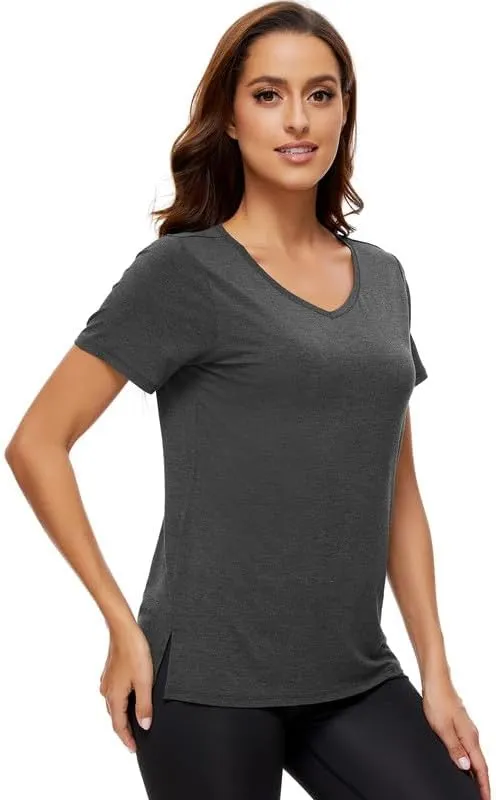 WiWi Viscose from Bamboo Pajama Tops for Women Soft Short Sleeve Tee Sleep Shirts V Neck T-Shirt Pjs Top Sleepwear S-XXL