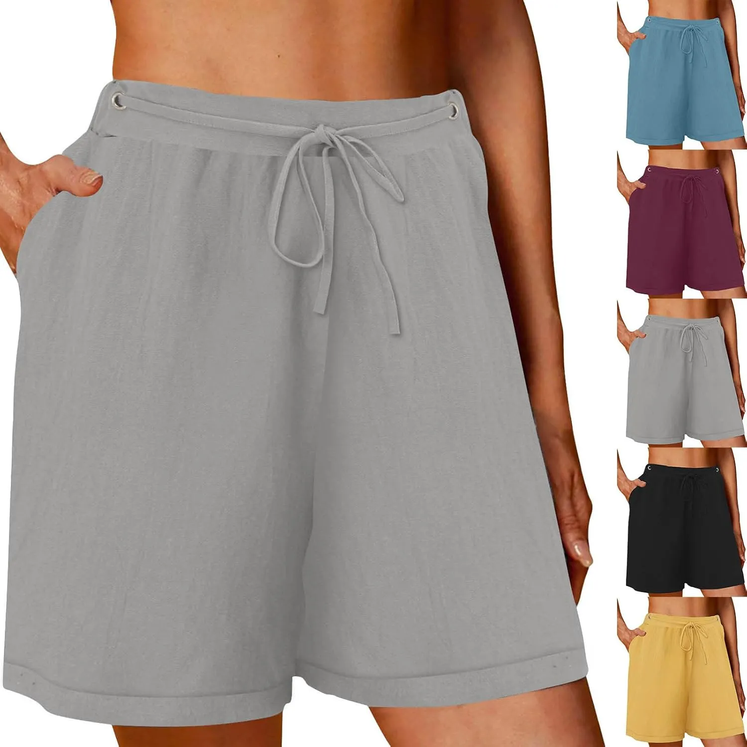 Wkishenl Womens Shorts Casual Drawstring Elastic High Waisted Bermuda Short 2025 Summer Fashion Business Pants with Pockets