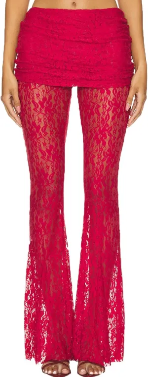 Woman Sexy See Through Lace Pants High Waist Flare Leg Trouser Solid Flower Lace Bell Bottoms Pants Streetwear