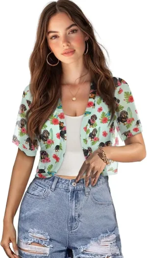 Women Open Front Mesh Bolero Shrugs Short Sleeve Cropped Chiffon Cardigan Lightweight Sheer Summer Jacket Tops