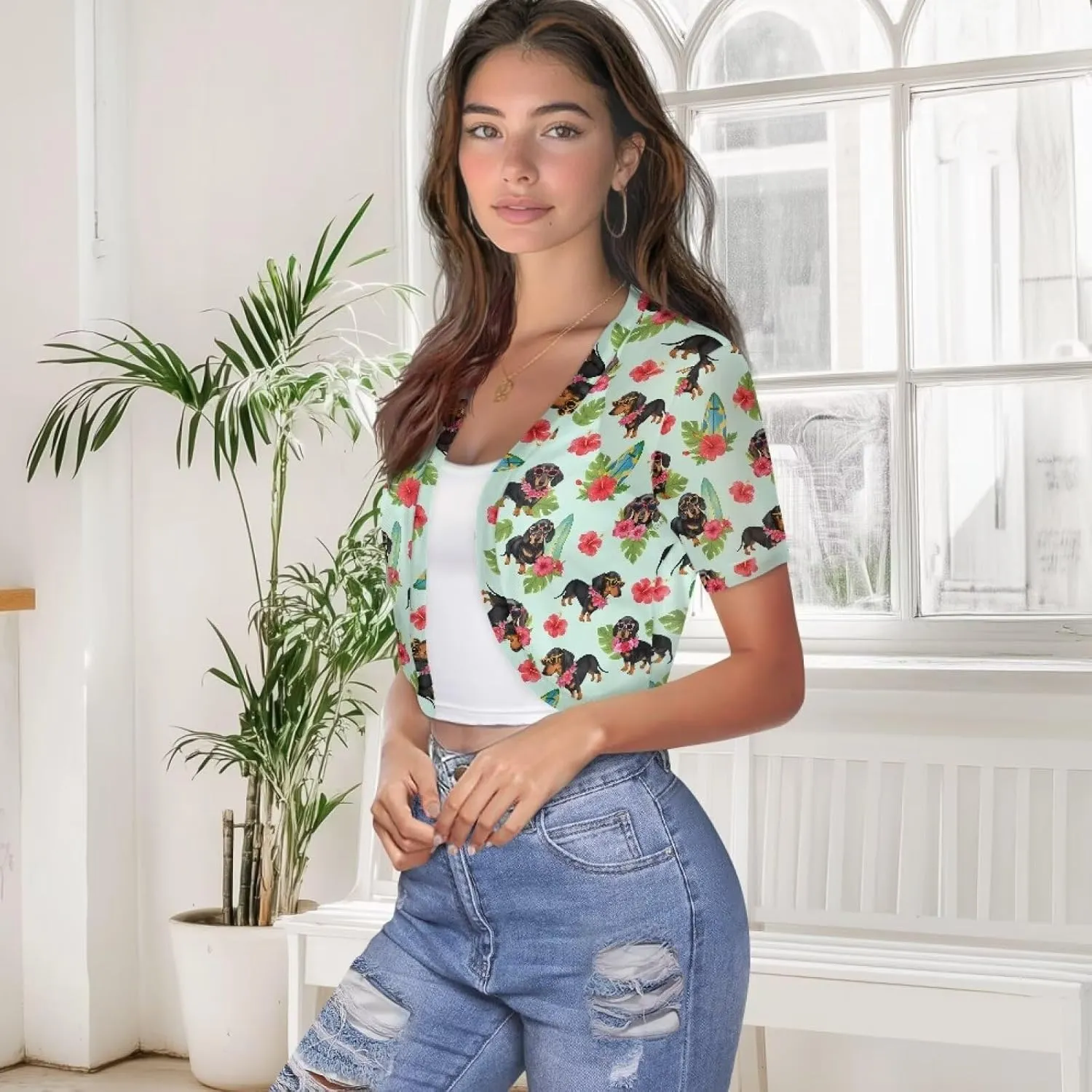 Women Open Front Mesh Bolero Shrugs Short Sleeve Cropped Chiffon Cardigan Lightweight Sheer Summer Jacket Tops