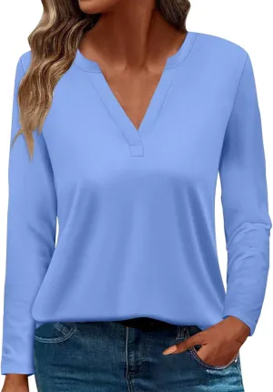 Women Pullover Tops Trendy Round-Neck Long Sleeve Tshirts Casual Loose Fit Basic Tee