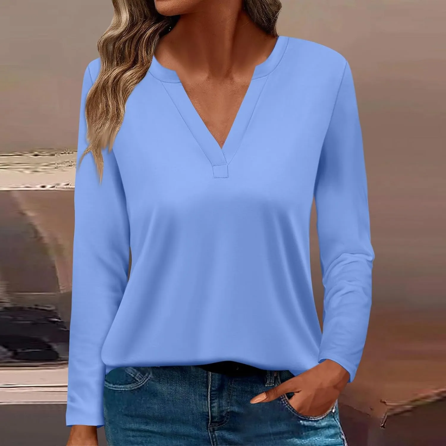 Women Pullover Tops Trendy Round-Neck Long Sleeve Tshirts Casual Loose Fit Basic Tee